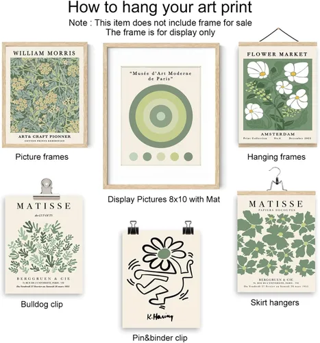 Vista 3 de Iknostine Juego de 6 impresiones artísticas de pared de artistas famosos Matisse abstractas de color verde, póster estético en lienzo con diseño