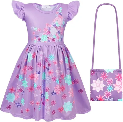 Vista 10 de COTRIO Disfraz de princesa para niñas con bolsa, disfraz de Halloween para niños, trajes de cumpleaños, vestidos de fiesta, ropa de juego de rol