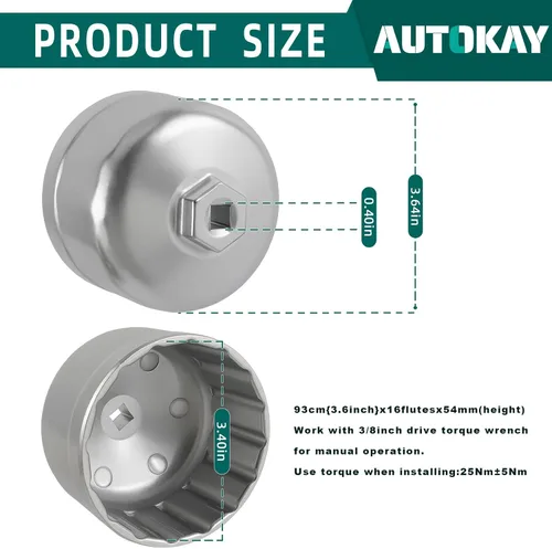 Vista 2 de AUTOKAY 86mm con 16 ranuras Llave de filtro de aceite Compatible con Volvo XC90 XC70 S60 S40 C70 S80 V40 V70, para BMW X3 328i 535i 128i 135i 135is