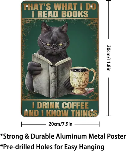 Vista 2 de AMOGHASIDDHI Cartel de metal con diseño de gato negro con consejos divertidos de animales, póster de metal vintage de aluminio de 8 x 12 pulgadas