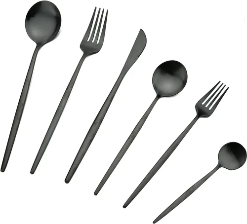Vista 12 de Juego de cubiertos de acero inoxidable de 36 piezas con acabado satinado y mango plano, juego de utensilios de cocina para 6, incluye cuchara
