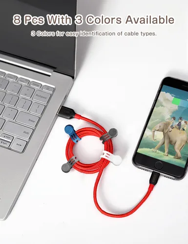 Vista 2 de Kanemc Paquete de 8 lazos giratorios magnéticos, atadura de cable magnética de silicona reutilizable para USB, auriculares, cargador, cables