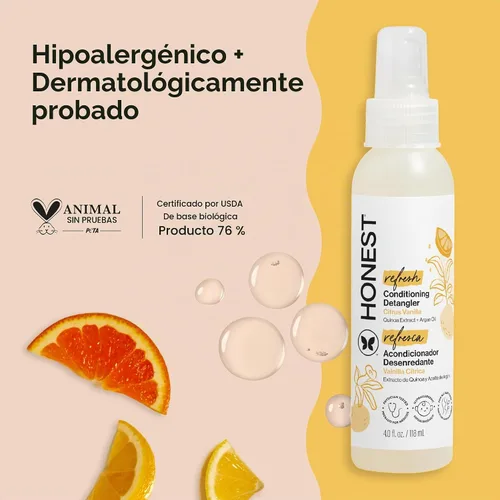 Vista 2 de The Honest Company Hair Detangler, Citrus Vanilla Refresh, 4 fl oz, 3 Pack