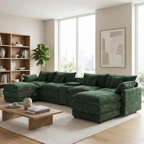 Vista 12 de Sofá modular en forma de U de 143 pulgadas para sala de estar, sofá modular de gran tamaño, sofás seccionales modernos, asiento profundo de pana