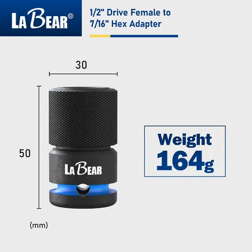 Vista 5 de LABEAR - Adaptador de llave de impacto, 1/2 "hembra a convertidor hexagonal de 7/16", liberación rápida, mandril de cambio rápido, adaptador