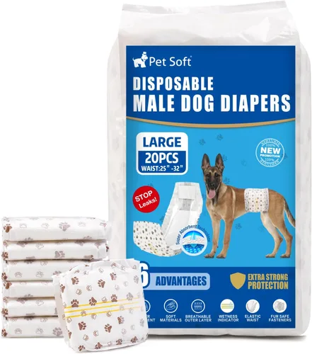 Vista 10 de Pet Soft Pañales desechables para perros machos, con indicador de humedad, ultra absorbentes, cómodos para incontinencia micción excitable, 50