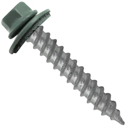 Vista 6 de 12 tornillos para techos de metal gris ABC de 1-1/2 pulgadas, cabezal de arandela hexagonal, arranque automático/roscado, arandela EPDM. 1 bolsa