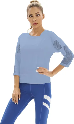 Vista 4 de Camisas de entrenamiento para mujer, camisa atlética de malla para mujer, camisetas de yoga, gimnasio, ropa deportiva, manga 34, camisetas