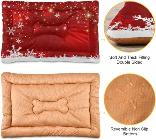 Vista 2 de Blueangle Cama para Mascotas de Copos de Nieve Navideños, Alfombrilla Suave para Jaula, Cojín Lavable Antideslizante para Jaula de Perro, Colchón