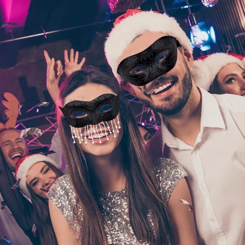 Vista 7 de SIQUK Juego de máscaras para parejas, máscara veneciana, máscara de plástico para disfraz de Halloween, máscara de Mardi Gras para mujeres y hombres