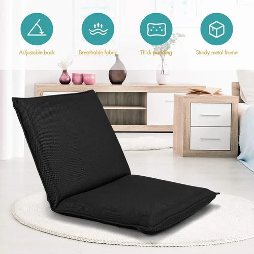 Vista 4 de GOFLAME Silla de suelo ajustable, sofá plegable acolchado de 6 posiciones, soporte de respaldo acolchado, sofá perezoso para leer juegos de Negro