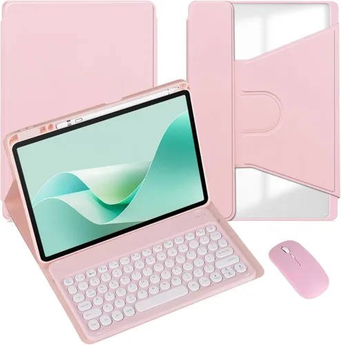 Vista 12 de Funda para tableta Samsung Galaxy Tab A8 de 10.5 pulgadas, teclado redondo inalámbrico desmontable Bluetooth, cubierta trasera transparente