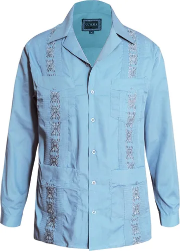 Vista 8 de Guytalk Camisa de boda mexicana de manga larga con botones de guayabera cubana para hombre