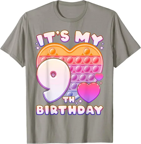 Vista 27 de Pop-it Birthday Girl 9 años de edad, Push it Pop Fidget Bubble Camiseta, Negro