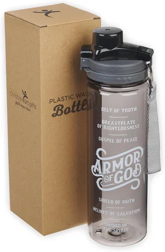 Vista 2 de Christian Art Gifts Botella de agua deportiva de plástico reutilizable de boca ancha sin BPA para hombres y mujeres, escritura inspiradora con tapa