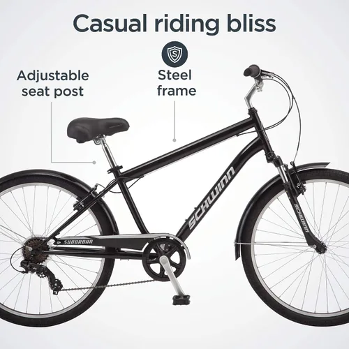 Vista 4 de Schwinn Suburban - Bicicleta de confort para adultos, hombres y mujeres, ruedas de 26 pulgadas, transmisión de 7 velocidades, marco de aluminio