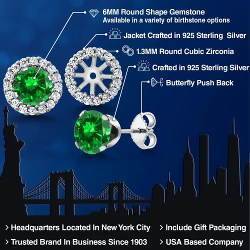 Vista 176 de Gem Stone King Aretes redondos de plata de ley 925 de 0.236 in con piedra natal extraíble para mujer