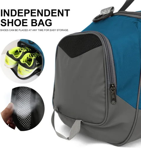 Vista 3 de INOXTO Bolsa de deporte de fitness con compartimento para zapatos, impermeable, bolsa de viaje para mujeres y hombres, azul Gray