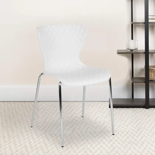 Vista 13 de EMMA + OLIVER Silla apilable de plástico negro de diseño contemporáneo Contemporáneo, respaldo y asiento contorneados, asiento de cascada