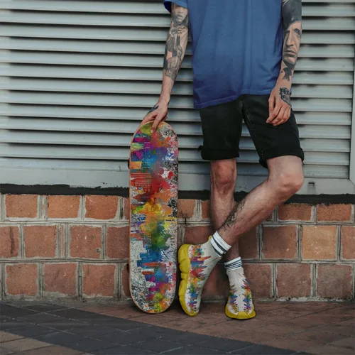 Vista 8 de Calcetines sin cordones para hombres y mujeres zapatos casuales pintados con graffiti tenis para correr talla grande 5-15