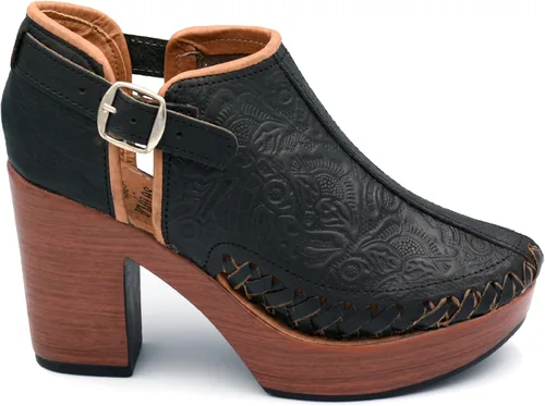 Vista 10 de Botines de piel auténtica grabados mexicanos con correa para mujer - Modelo 490