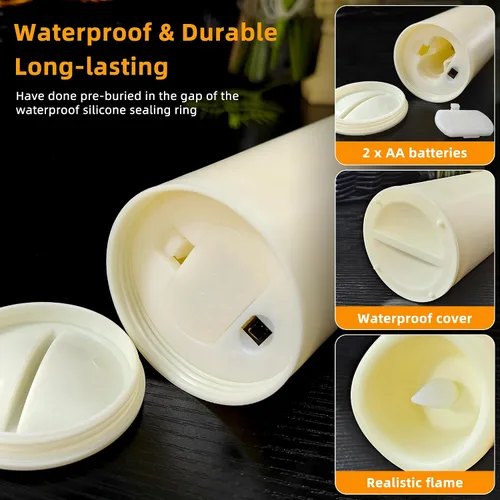 Vista 3 de Velas LED sin llama, paquete de 1, vela impermeable para exteriores con control remoto y temporizador, velas falsas de pilar parpadeantes