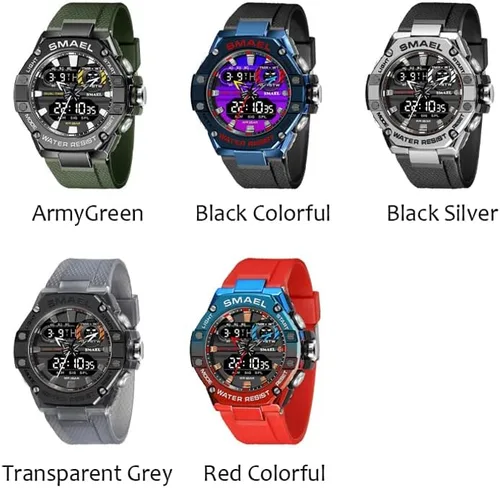 Vista 7 de SMAEL Reloj deportivo para hombre, reloj de doble tiempo para hombre, reloj de luz LED, alarma 8066, reloj deportivo de moda, reloj de pulsera
