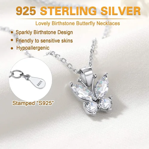 Vista 4 de Aretes de plata de ley con diseño de mariposa para mujeres y niñas, granate, amatista, azul, esmeralda, zafiro, rosa, mariposa, regalo de San