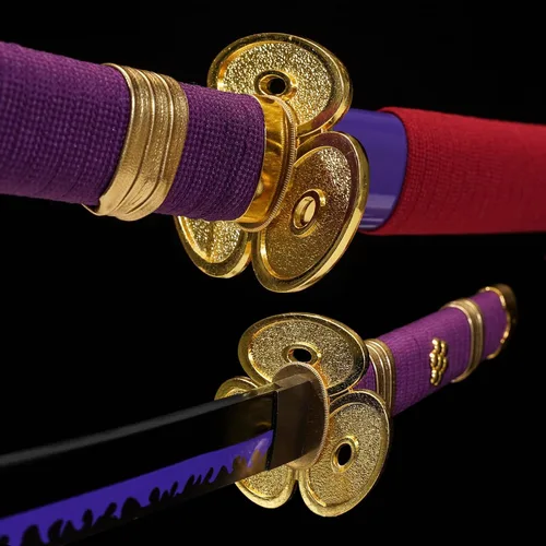 Vista 4 de Espada Púrpura Enma Zoro, espada Katana de acero rico en carbono 1095 de 41" de longitud, espadas Samurai de espiga completa, colección de armas
