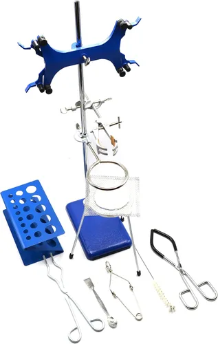 Vista 6 de EISCO Kit de inicio de laboratorio de 13 piezas, incluye juego completo de soporte de anillo con abrazaderas, soporte para quemador de trípode