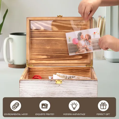 Vista 2 de Tree of Life - Cajas de recuerdo de madera más grandes con tapas con bisagras y un marco de fotos dentro de la tapa, caja de almacenamiento