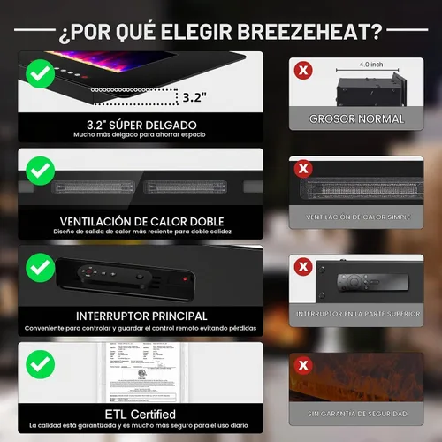 Vista 3 de Chimenea eléctrica ultrafina de 50 pulgadas, montada en la pared e independiente, inserto de chimenea LED, chimenea de pared para sala