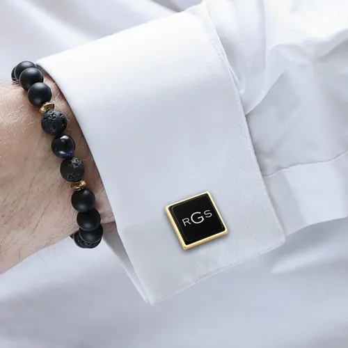 Vista 2 de Gemelos dorados con monograma para hombre - Gemelos personalizados para hombres - Gemelos con monograma - Regalo personalizado para el primer