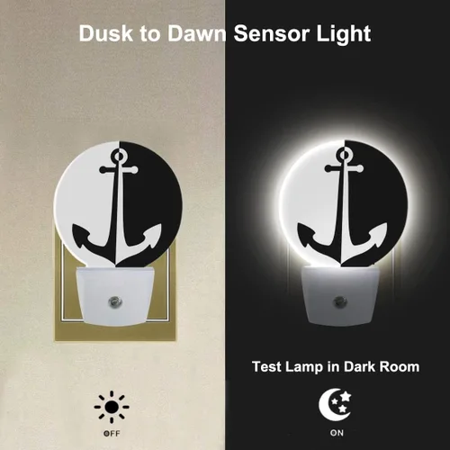 Vista 2 de Luz nocturna de ancla de mar océano ancla náutica negro blanco LED de anochecer a amanecer, sensor automático para dormitorio, baño, pasillo, sala