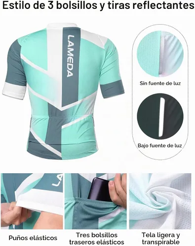 Vista 5 de LAMEDA Camiseta de Ciclismo para Hombres Transpirable Ligera de Manga Corta Elástica Pro para Bicicleta de Carretera Cierre Completo 202verde