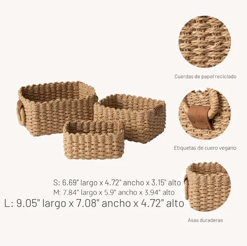 Vista 2 de LA JOLIE MUSE Pequeñas cestas de mimbre para organizar, contenedores de almacenamiento de cuerda de papel reciclado para estantes, armarios de baño