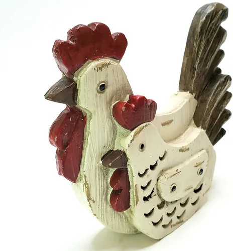Vista 3 de Figura decorativa de mesa de par de pollo rústico