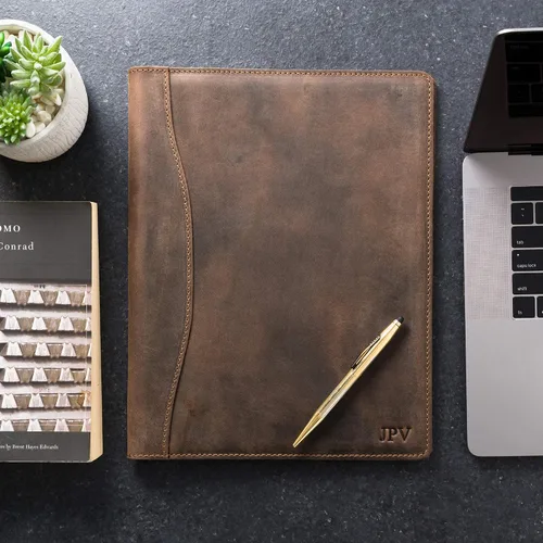 Vista 6 de PEGAI Padfolio personalizado hecho a mano 100% cuero, organizador de bloc legal para negocios, escuela, oficina, conferencia, resistente, piel