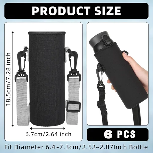Vista 2 de Rtteri 6 bolsas de neopreno para botellas de agua con correa ajustable para el hombro, aislante de 32 onzas, funda para botella de agua, funda