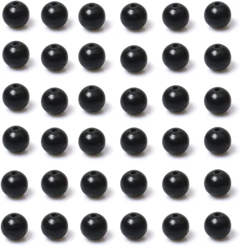 Vista 7 de 150 cuentas de madera negras de 0.630 in, cuentas de madera redondas sin terminar para manualidades, guirnaldas de decoración de granja, joyería
