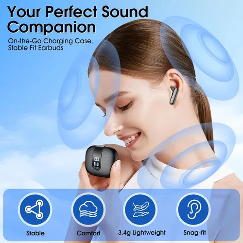 Vista 7 de Auriculares inalámbricos Bluetooth de 5.4 pulgadas, 6 micrófonos, cancelación de ruido, llamadas claras, graves profundos, sonido estéreo de alta