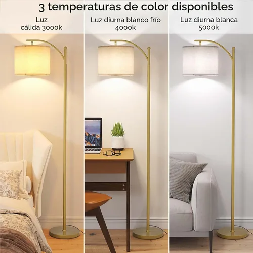 Vista 3 de SUNMORY Lámpara de pie de arco, moderna lámpara de pie con bombilla de 9 W, 3 temperaturas de color, lámparas de pie de metal con pantalla colgante