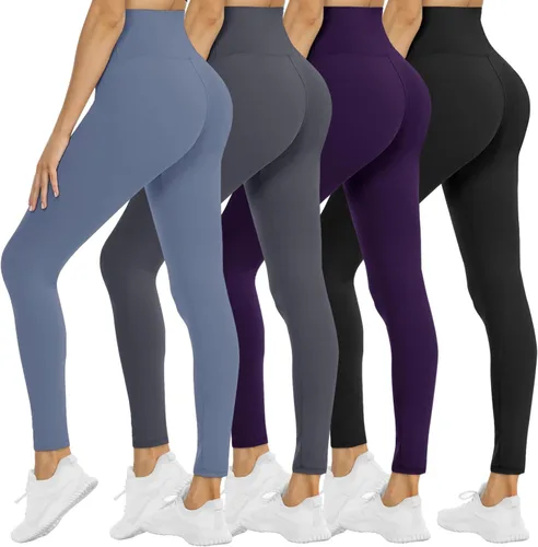 Vista 48 de NexiEpoch - Paquete de 4 leggings suaves para mujer, con bolsillos, control de abdomen y cintura alta, pantalones capri para yoga y ejercicio