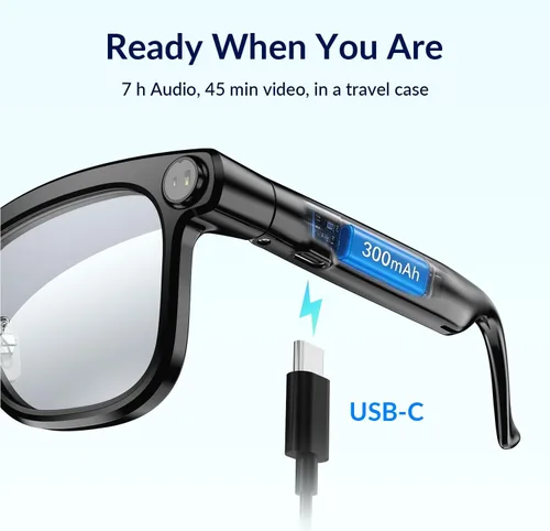 Vista 4 de Lentes inteligentes AI, carga USB-C, fotos 4K y video 1080P