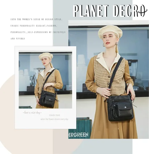 Vista 5 de PLANET DECOR Bolso bandolera grande de poliuretano con múltiples bolsillos con cremallera para mujer