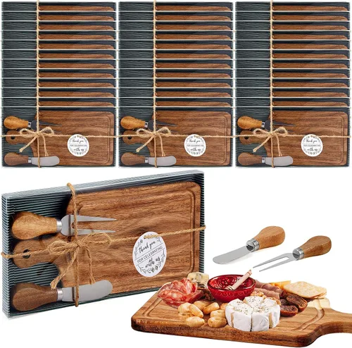 Vista 18 de Ziliny Tabla cuadrada de madera de queso con cuchillo y tenedor, con caja y etiqueta de agradecimiento, para San Valentín, despedida de soltera