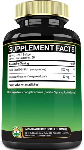 Vista 8 de 550 mg de aceite de semilla negra con aceite de orégano - 60 cápsulas blandas