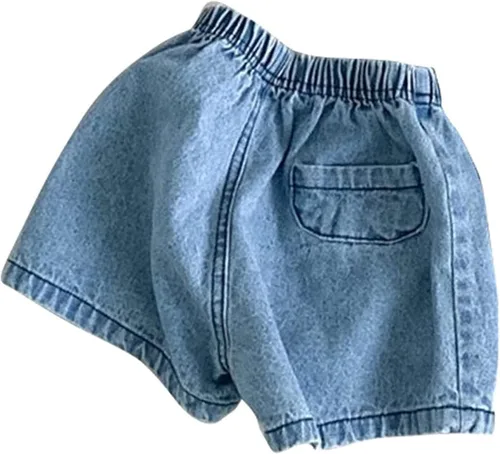 Vista 3 de EISHOW Pantalones cortos de mezclilla para bebés y niñas, 2 piezas, pantalones cortos para niños, pantalones cortos sueltos para pañales, pantalones