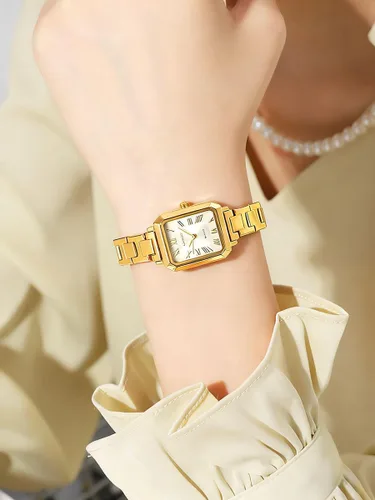 Vista 2 de BESTKANG Reloj de pulsera pequeño rectangular para mujer, reloj de cuarzo clásico, esfera de números romanos 30M, impermeable, correa de acero