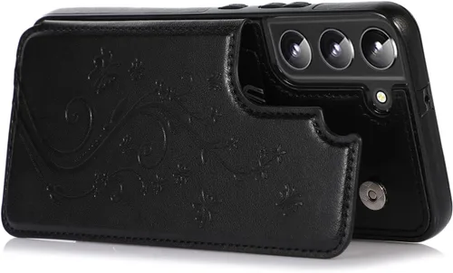 Vista 6 de Asuwish Glaxay S22 - Funda para Samsung Galaxy S22 5G con protector de pantalla de vidrio templado, soporte de cuero con tarjetero, doble cierre